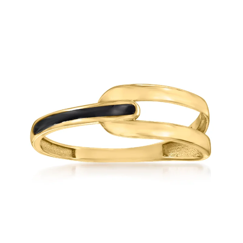 Bold kyanite ring-Canaria 10kt Yellow Gold Open-Space Ring With Black Enamel