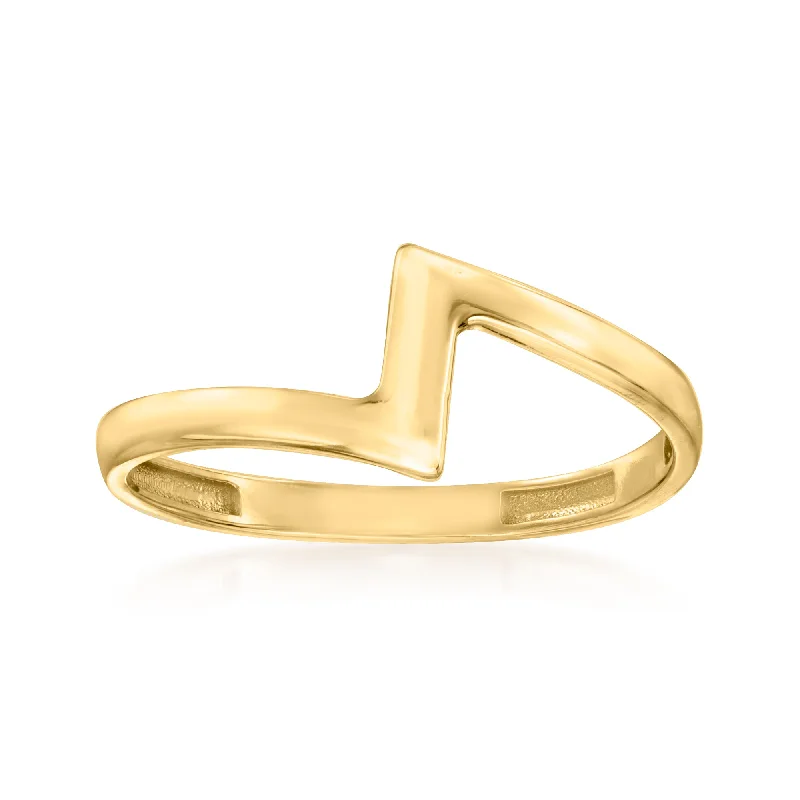 Pentagon stone ring-Canaria 10kt Yellow Gold Zigzag Ring