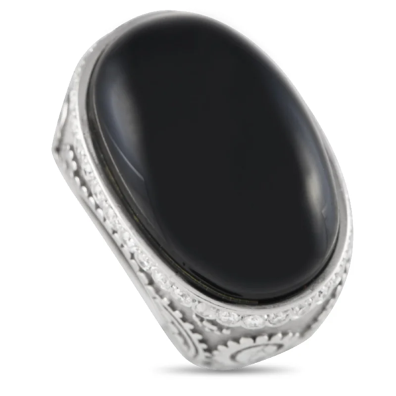 Arched stone ring-Carrera y Carrera 18K White Gold 0.35ct Diamond and Onyx Ring CC12-122623