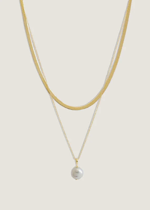 Latched necklace-Carter Herringbone & Baroque Pearl Necklace Stack