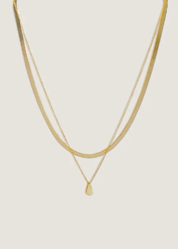 Thin-band necklace-Carter Herringbone & Teardrop Necklace Stack