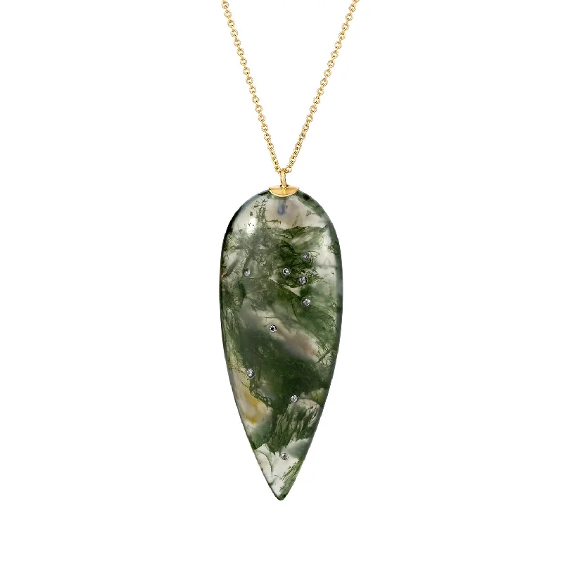 Subtle braid necklace-Celestial Moss Agate Teardrop Pendant - Medium