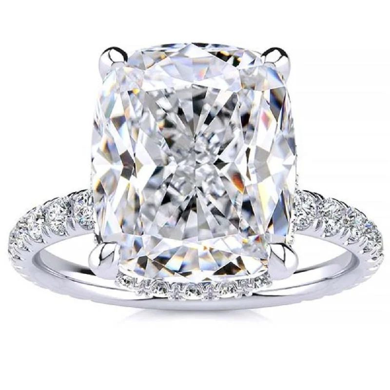 Rough rim ring-Certified 4.16Ct Elongated Cushion Diamond Side Halo Engagement Ring Gold