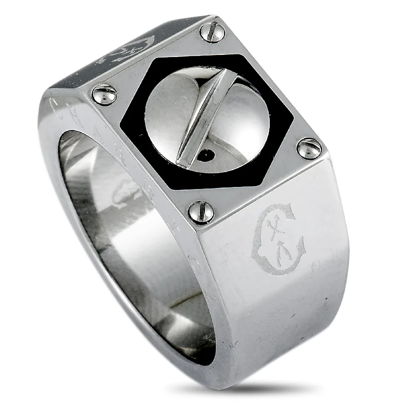 Rugged stone ring-Charriol Rotonde Stainless Steel Black Epoxy Band Ring