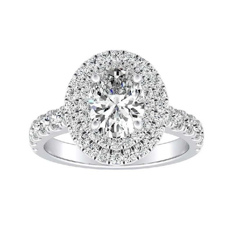 Dawn-cut ring-Classic Oval Shape 1 1/2ctw Double Halo Diamond Engagement Ring 18k Gold by Auriya (H-I, SI1-SI2)