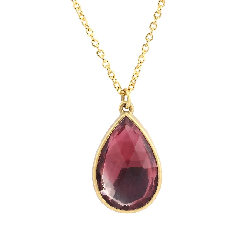 Peak stone necklace-Coppery Tourmaline Tear Drop Necklace