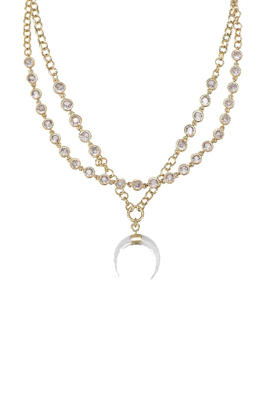 Curved cabochon necklace-Crystal Dotted Horn Pendant Necklace Set