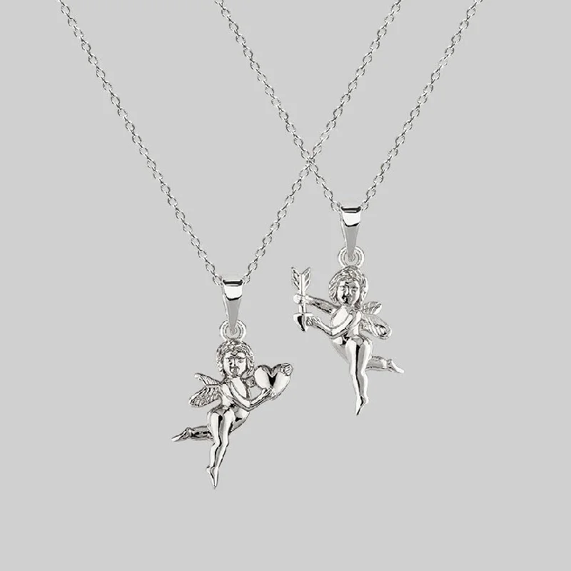 Luminous gem necklace-Cupid & Psyche Lovers Layering Necklace - Silver