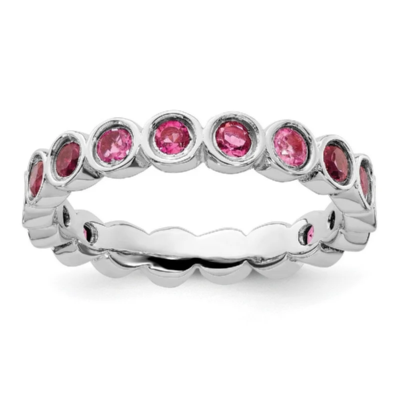 Sleek tungsten ring-Curata 925 Sterling Silver Bezel Polished Patterned Stackable Expressions Pink Tourmaline Ring