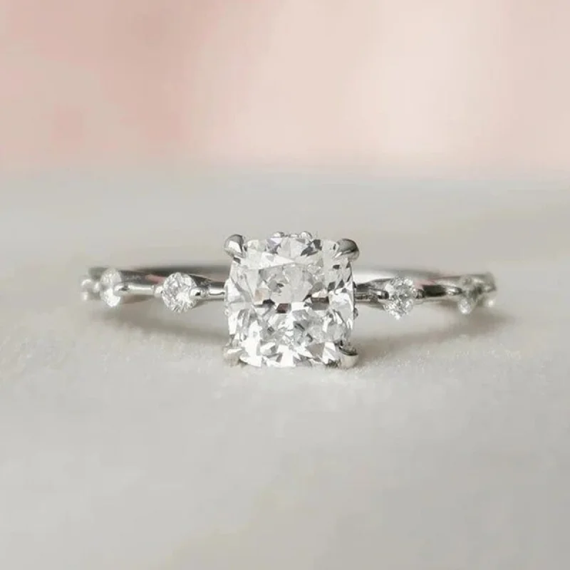 Shimmering crystal ring-1.5 CT Cushion Cut Moissanite Diamond Rings For Her In 14 K White Gold