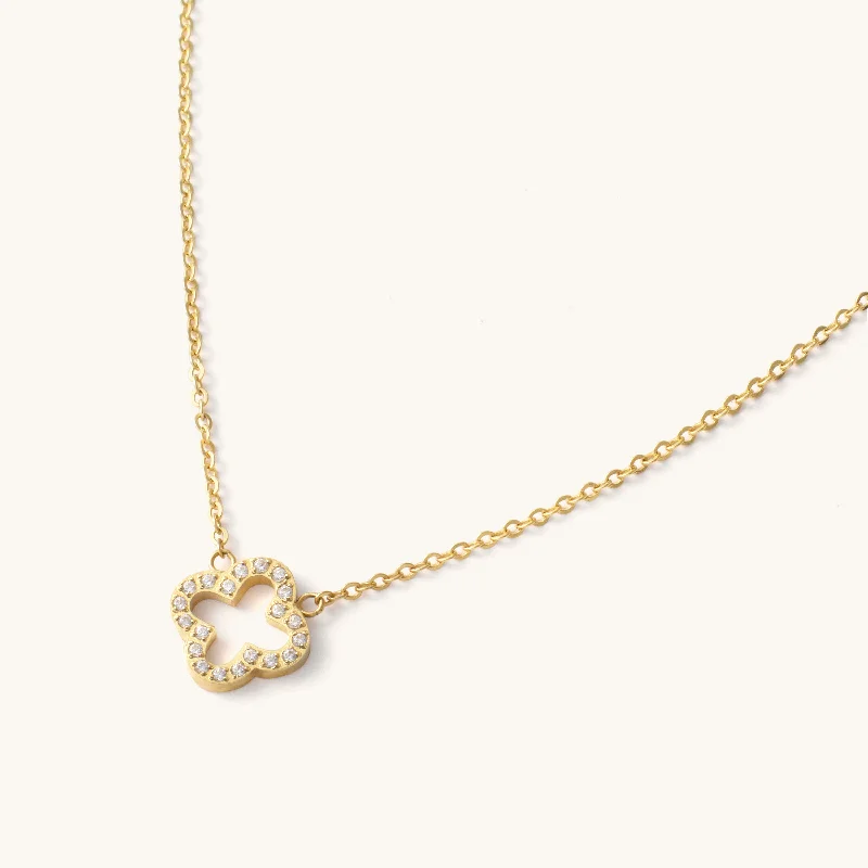 Embedded necklace-Pavé Clover Pendant Necklace