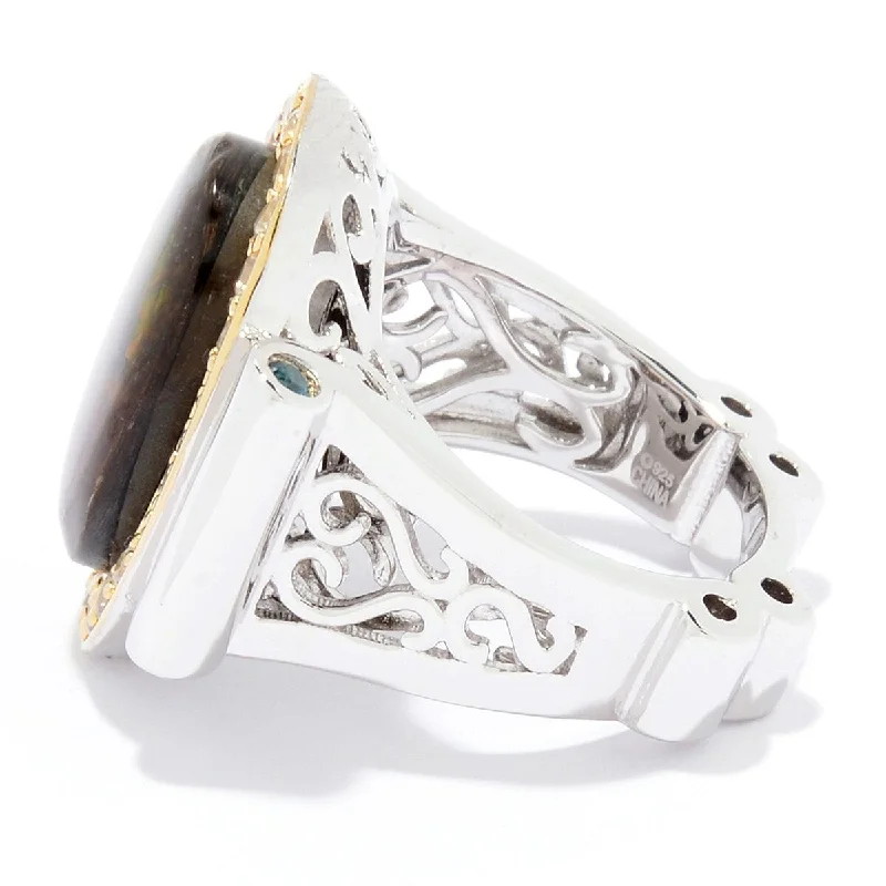 Embedded ring-Dallas Prince Designs Sterling Silver 18 x 13mm Ammolite & White Zircon Ring