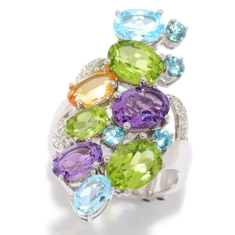 Single pearl ring-Dallas Prince "Garden Party" Sterling Silver Multi Gemstone Elongated Ring