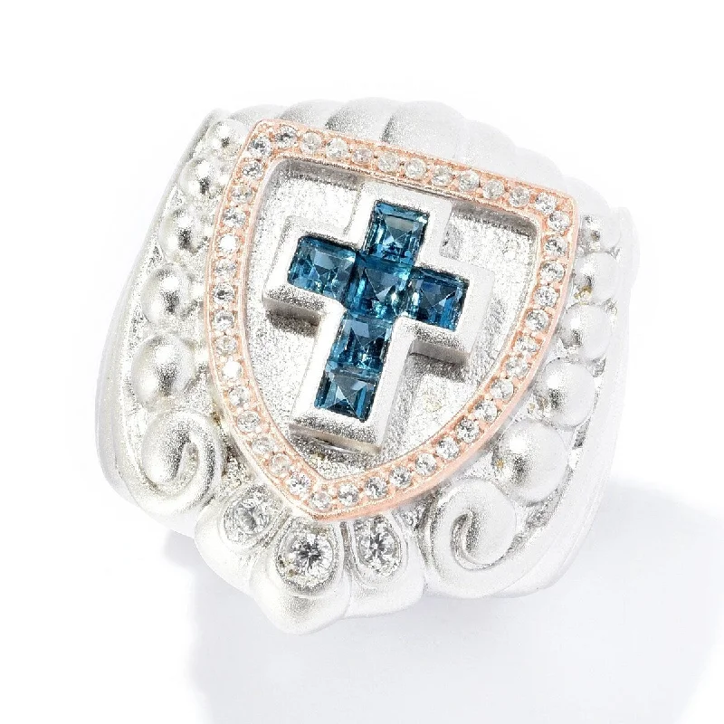 Floating gem ring-Dallas Prince Sterling Silver Gemstone & White Zircon Cross Signet Ring