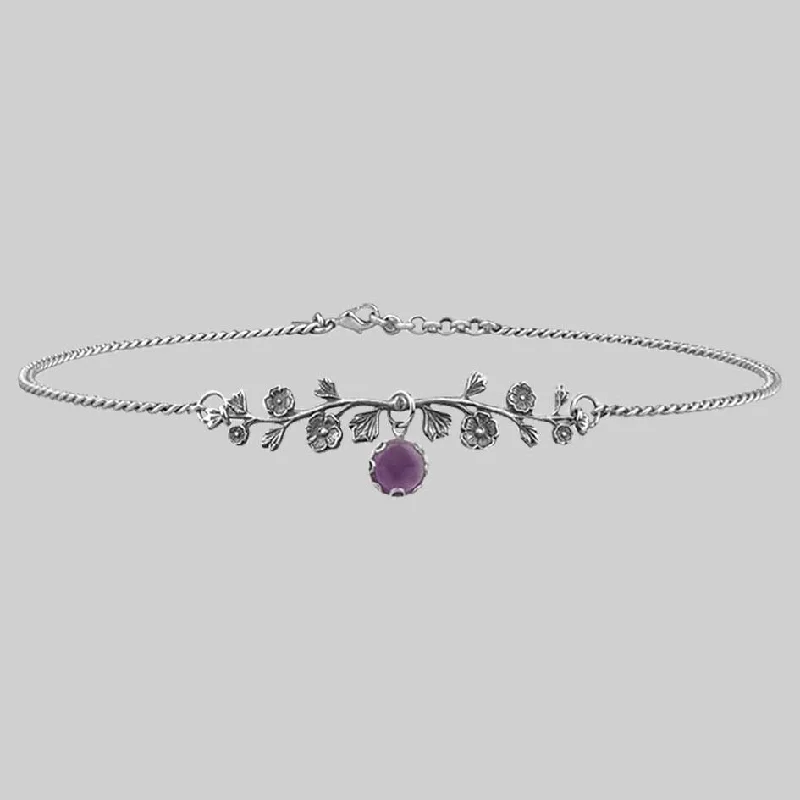 Lustrous ruby necklace-DARK BLOOM. Amethyst Choker - Silver