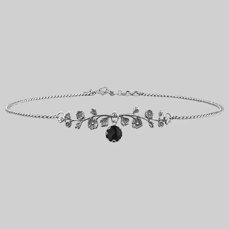 Mist gem necklace-DARK BLOOM. Onyx Choker - Silver