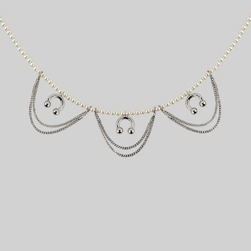 Bud-shaped necklace-DECADENCE. Pearl & Chunky Barbell Collar - Silver