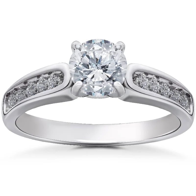 Fine-etched ring-Diamond Engagement Ring 1 ct14K White Gold Solitaire Channel Set