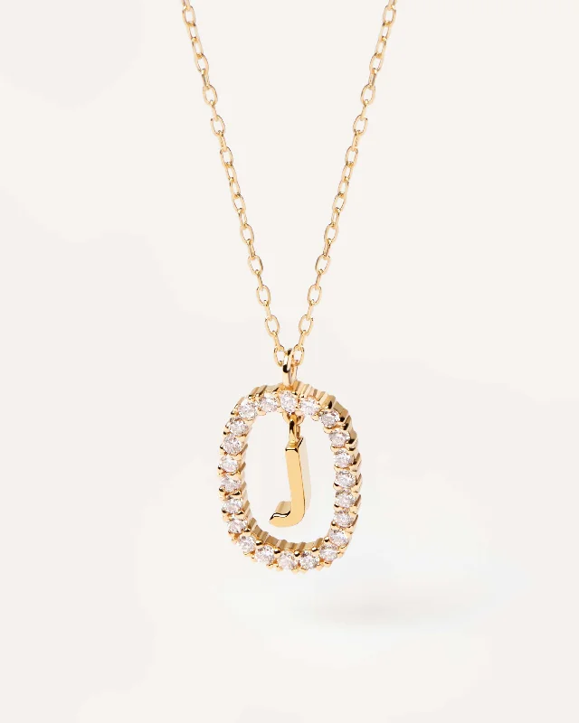 Ridged pattern necklace-Diamonds and Gold Letter J Necklace