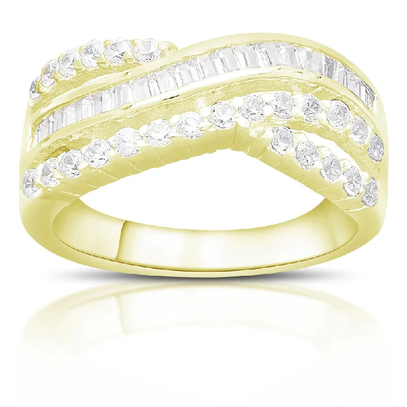 Subtle braid ring-Dolce Giavonna Gold Over Silver Or Sterling Silver Cubic Zirconia Twist Design Ring