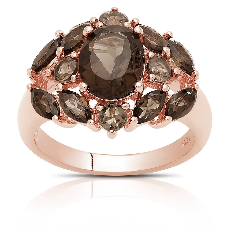 Arched stone ring-Dolce Giavonna Gold Over Silver Smokey Quartz Cocktail Ring