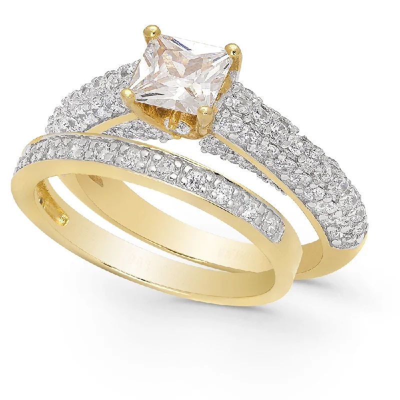 Forged gold ring-Dolce Giavonna Gold Over Sterling Silver Cubic Zirconia Bridal Ring Set