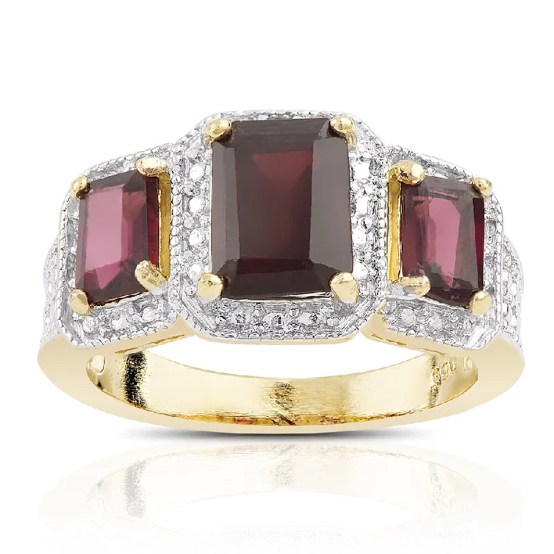 Dotted band ring-Dolce Giavonna Gold over Sterling Silver Garnet and Diamond Accent 3-stone Ring