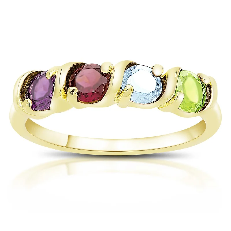 Forged gold ring-Dolce Giavonna Gold Over Sterling Silver Round Gemstone Four Stone Ring