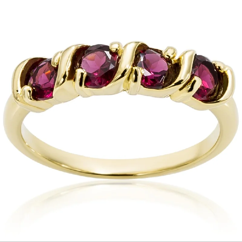 Rising ridge ring-Dolce Giavonna Gold Over Sterling Silver Round Gemstone Four Stone Ring