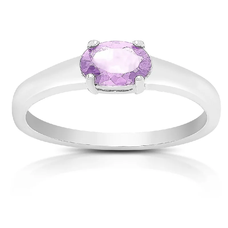 Tapered stone ring-Dolce Giavonna Sterling Silver Amethyst Oval Solitaire Ring