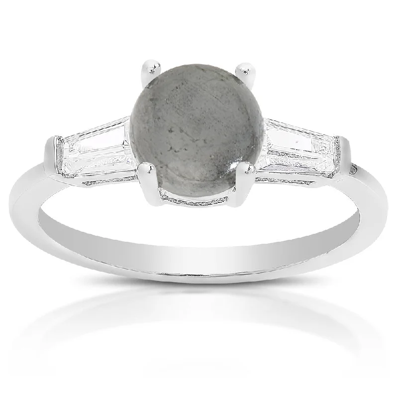 Jutting gem ring-Dolce Giavonna Sterling Silver Gemstone and Cubic Zirconia Solitaire Ring