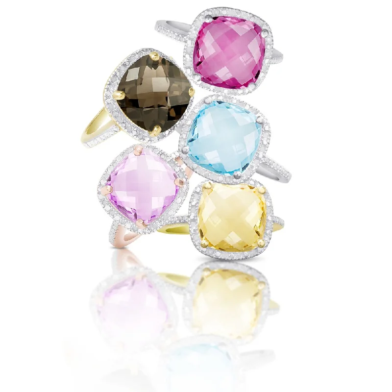 Radiant platinum ring-Dolce Giavonna Sterling Silver or Gold over Silver 1/10ct TDW Diamond and Gemstone Ring