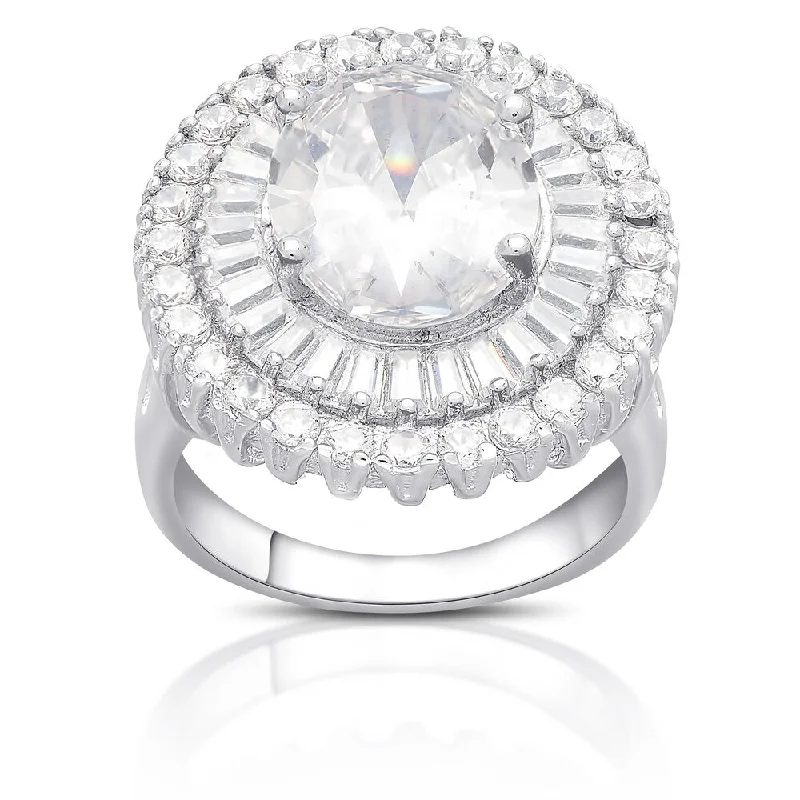 Bud-shaped ring-Dolce Giavonna Sterling Silver Round Cubic Zirconia Halo Cocktail Ring