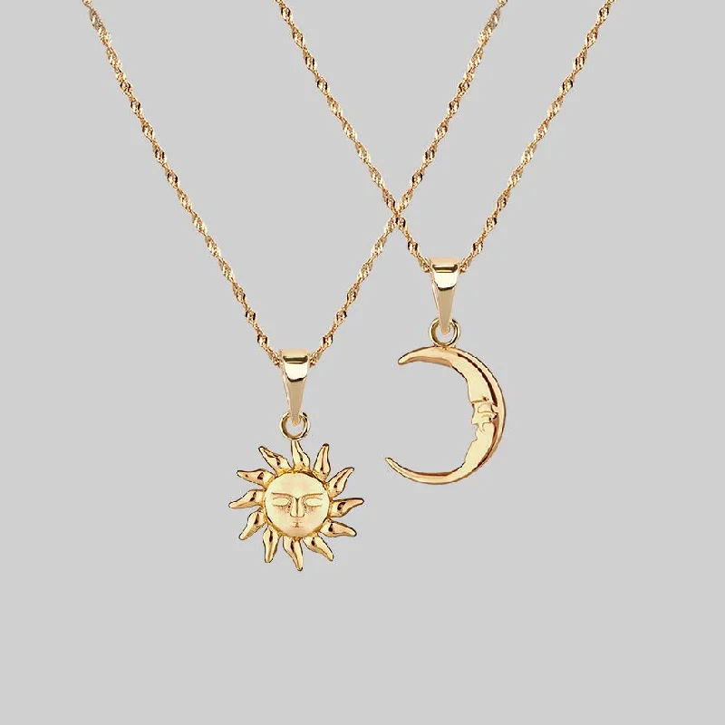 Dusk moon necklace-ELIN. Sun & Moon Layering Necklaces - Gold