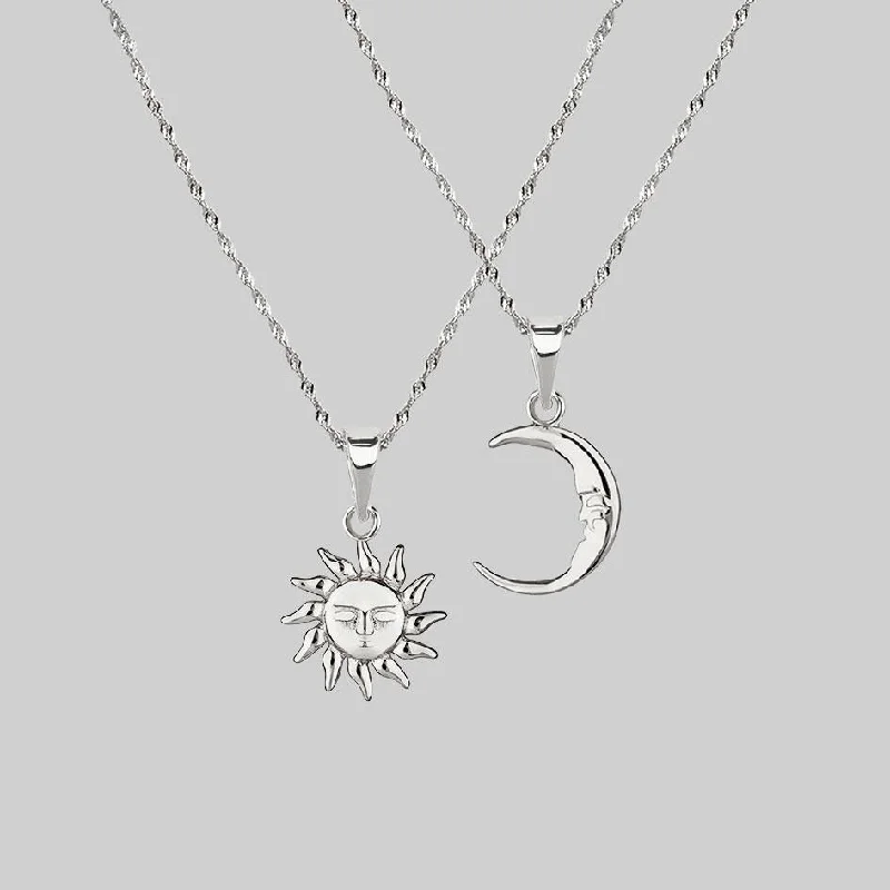 Sleek design necklace-ELIN. Sun & Moon Layering Necklaces - Silver