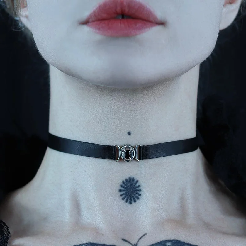 Jagged sapphire necklace-ELIZABETH. Black Spinel Tudor Satin Choker - Silver