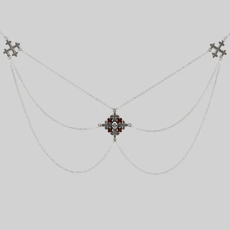 Vintage-style opal necklace-ELVIRA. Medieval Cross Garnet Necklace  - Silver