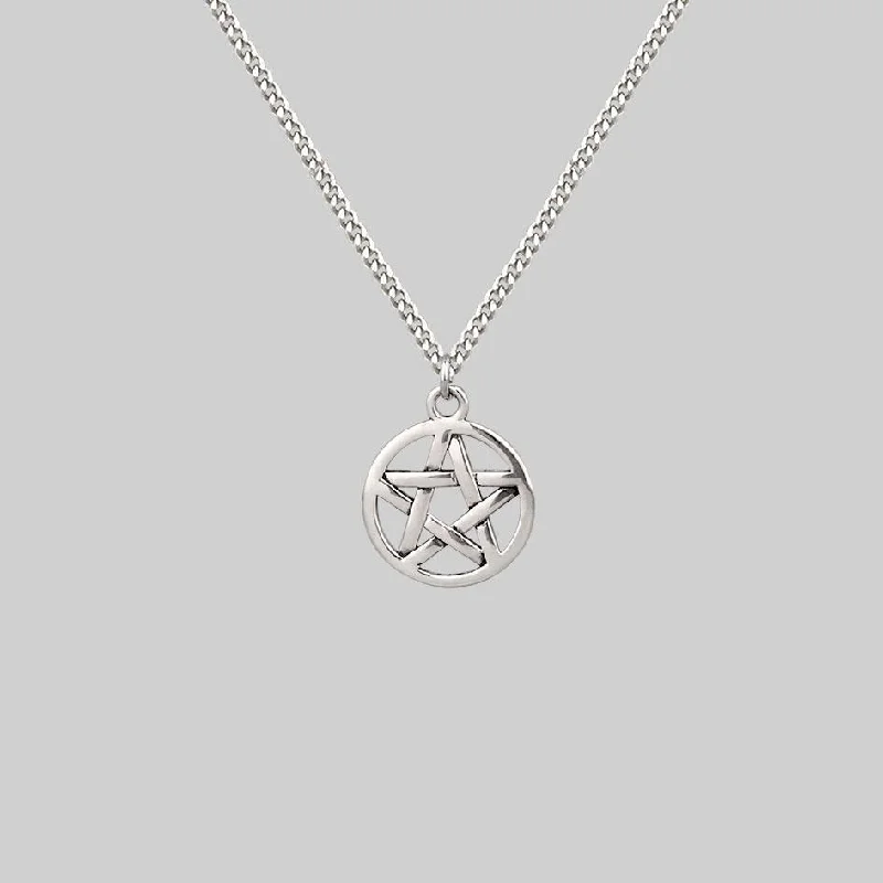 Hammered bronze necklace-ENDORA. Silver Pentagram Necklace