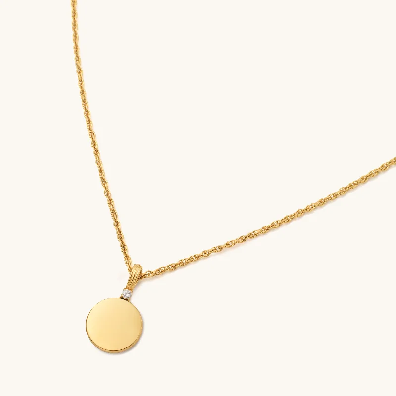 Seamless chain necklace-Engravable Disc with CZ Necklace