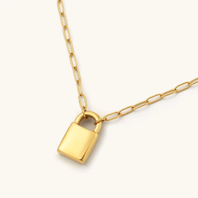 Mosaic pattern necklace-Engravable Padlock Necklace