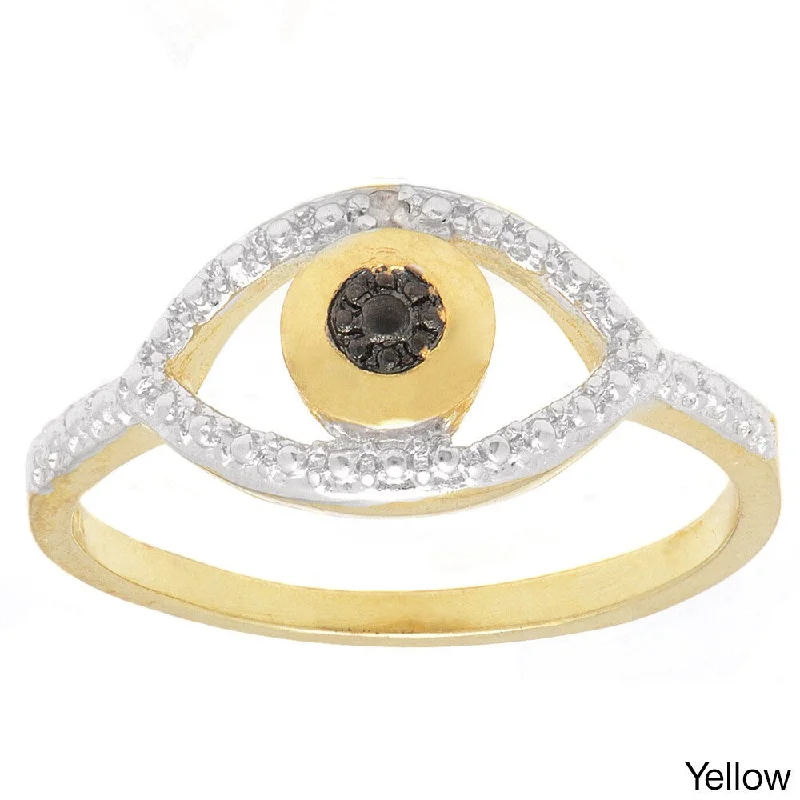 Sleek-cut ring-Finesque Gold or Silverplated Black Diamond Accent Evil Eye Ring