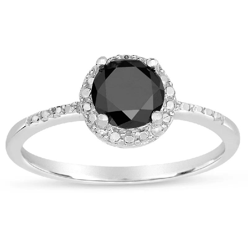 Chiseled design ring-Finesque Sterling Silver 1/4 to 1ct TDW Black Diamond Halo Ring