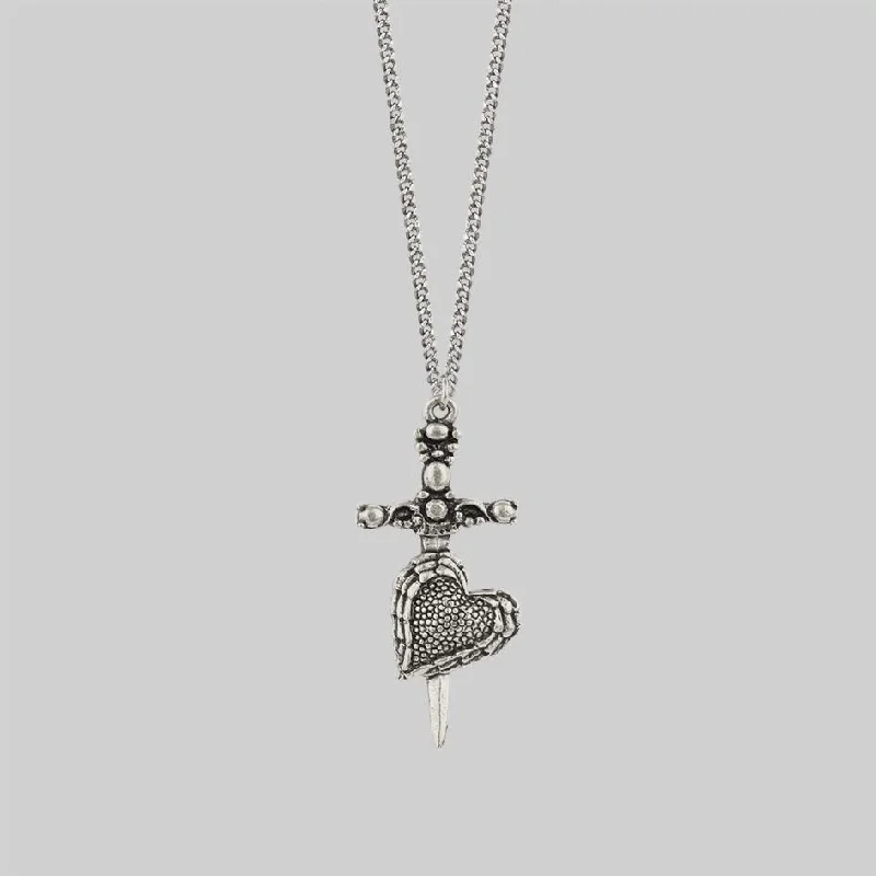 Arched stone necklace-FORBIDDEN. Heart Dagger Necklace - Silver