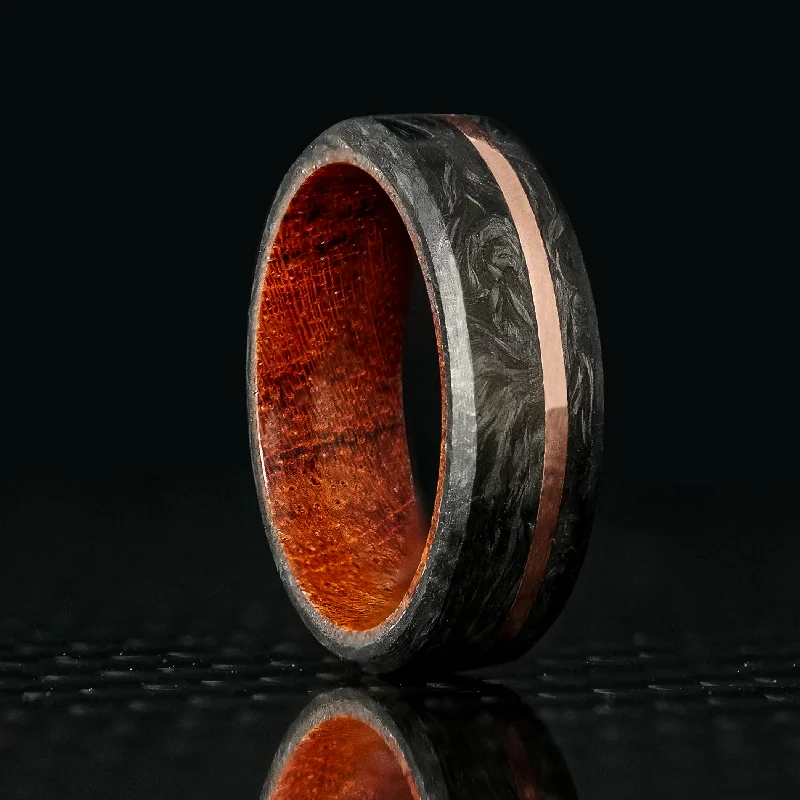 Stained enamel ring-Forged Carbon Fiber and Gold Ring with Koa Wood Liner