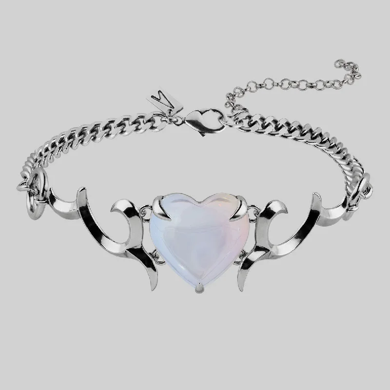 Mist gem necklace-GALACTIC. Cosmic Waves Heart Choker - Silver