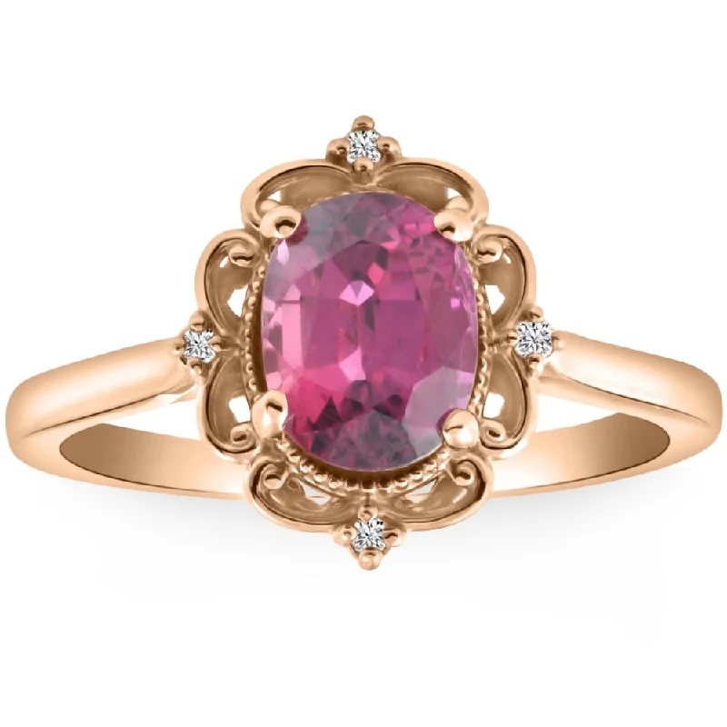 Wave motif ring-GIA Certified Ruby & Diamond 2.05Ct VS Vintage Engagement Ring in 14k Rose Gold