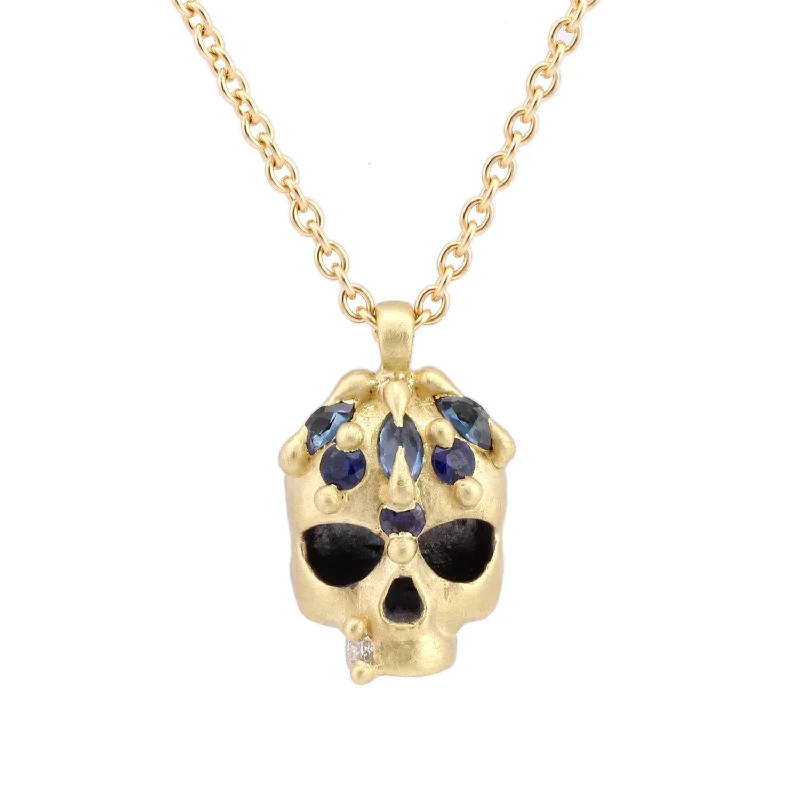 Prism-effect necklace-Green and Teal Enchanted City Skull Pendant