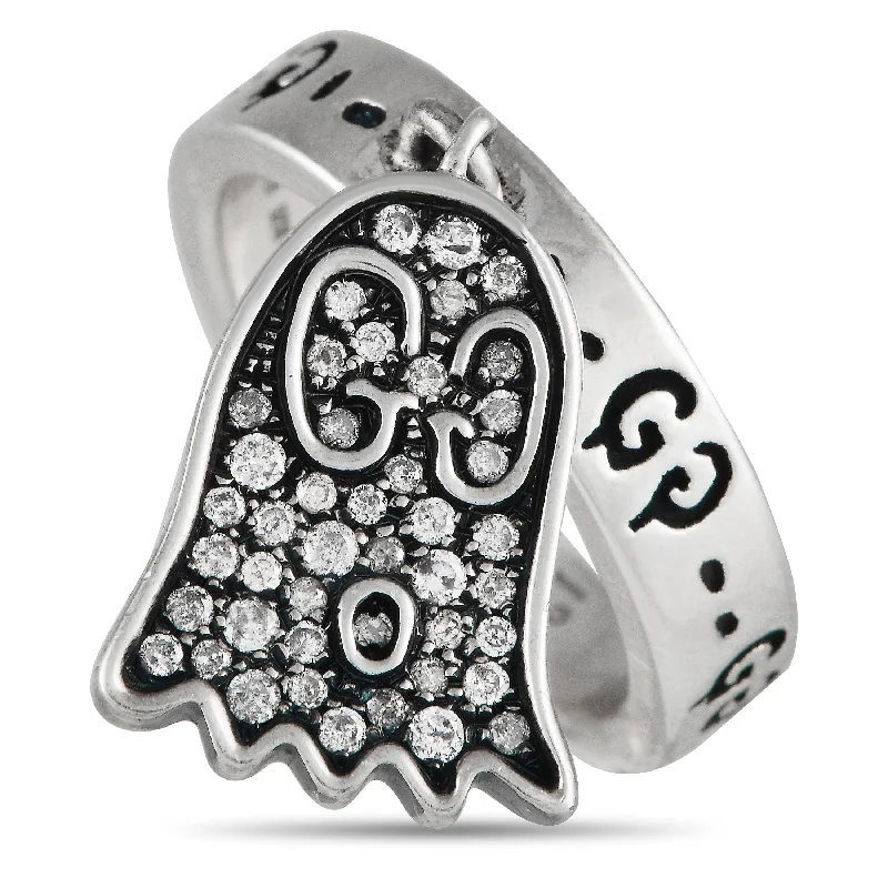 Wide-band ring-Gucci Silver Diamond Ghost Charm Ring GU11-100223