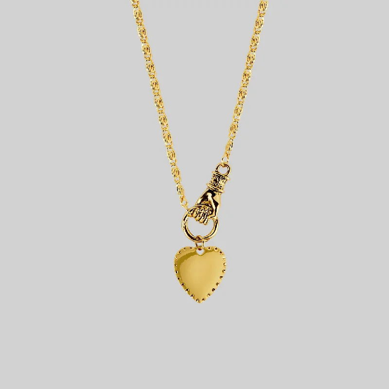 Mosaic chain necklace-HAND OF GLORY. Grasping Heart Necklace - Gold