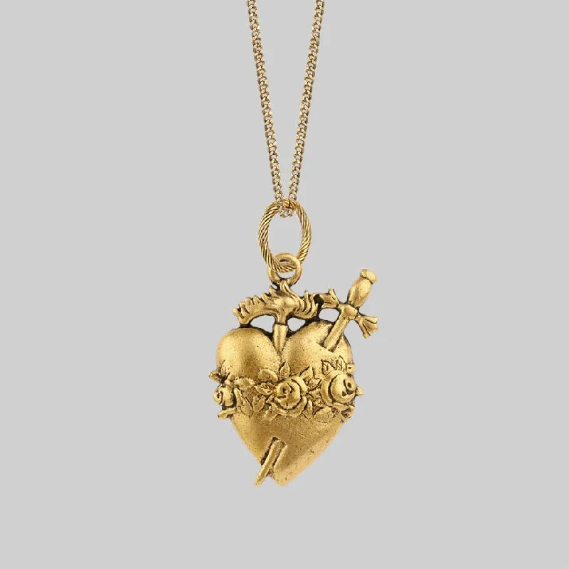 Shiny gold necklace-INFERNO. Sacred Heart Necklace - Gold